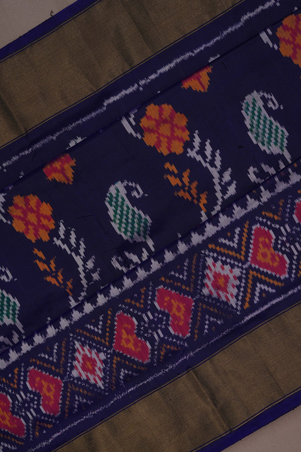 Image of Pochampally Ikat Silk Indigo Blue Saree